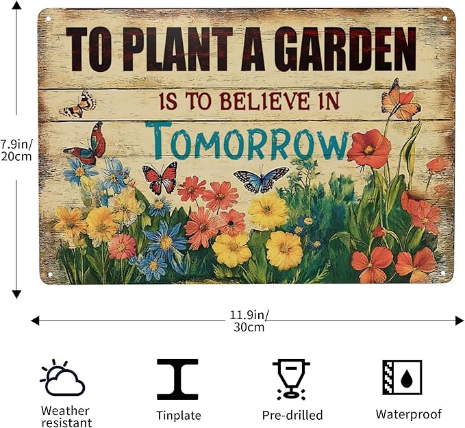 Garden Signs Gardening Gifts Flower Plant Wall Decor For Greenhouse Outside Metal Tin Sign Yard Accessories Outdoor 12x8 Inch
