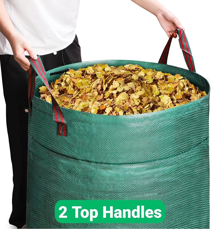4 Pack 72 Gallons Reusable Yard Waste Bag, Large Lawn and Leaf Bags with 4 Reinforced Handles, Heavy Duty Large Garden Waste Bin Container for Leaves, Grass Clippings, Camping Yard Recycling