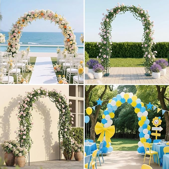 Thickened Tube GreenGiggle 100% Metal 16mm Pipe Diameter Heavy Duty Garden Arch Trellis with Base,7.6ft Trellis for Climbing Plants,Roses,Garden Party,Ceremony & Decorations