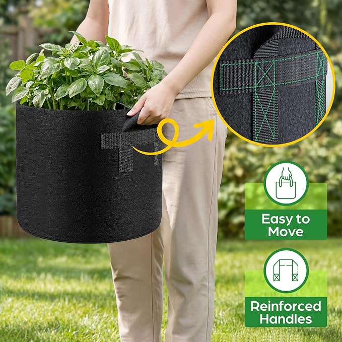 Songrey 10-Pack 3 Gallon Grow Bags, Thickened Nonwoven Fabric Pots with Handles, Heavy Duty Garden Planter for Tomato, Vegetables and Flower