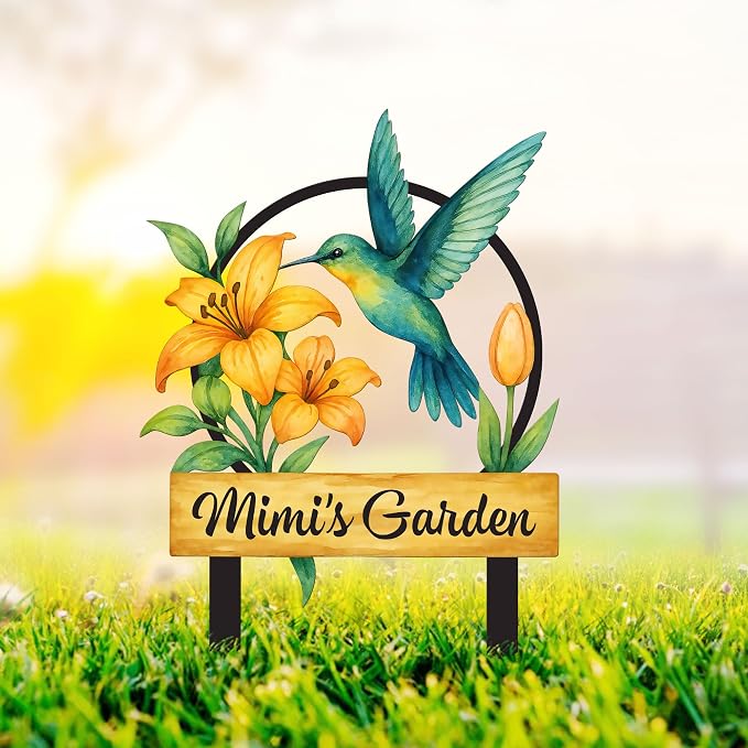 Personalized Metal Yard Sign for Mother's Day, Bird & Flower Design, Gift for Garden Lovers, Metal Sign, Garden Decor