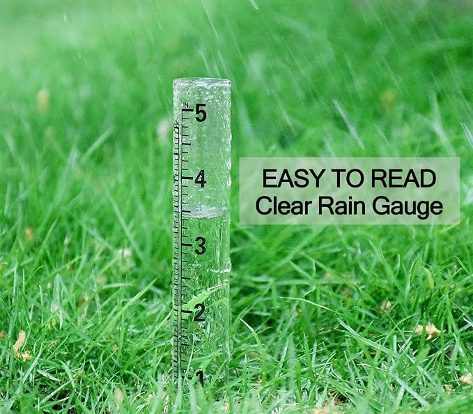 dgudgu 4 Set Rain Gauge Outdoor with Stainless Steel Rack Holder Transparent Rain Guage Plastic Rain Gage for Standing On Filed Or Mounting Wall,Yards, Lawns, Pathway, Patio