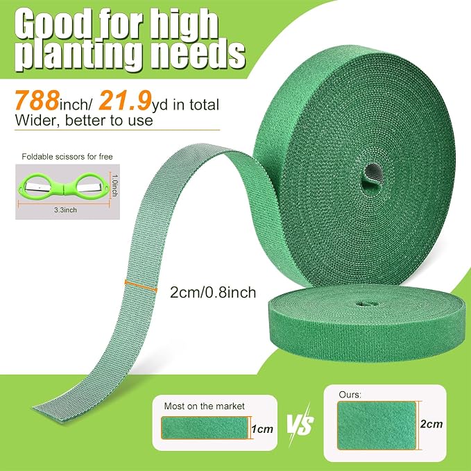 Plant Ties, 20mm 66ft Adjustable Garden Velcro Tape Strips with Scissors for Climbing Plant, Reusable Thicker Support Straps for Growing, Tomato Vines Stem, Cable Ties