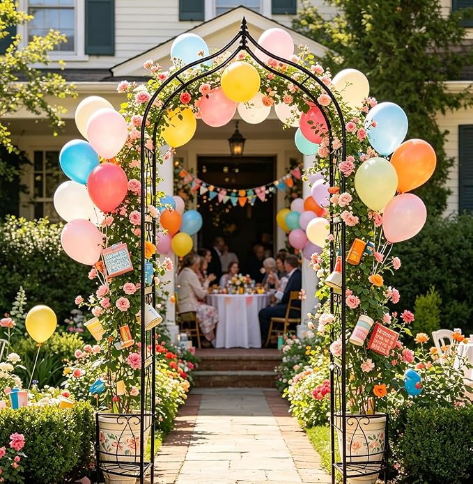 8Ft Garden Arched Trellis with Planter Boxes Heavy Duty Metal Garden Arbor | Thickened Metal Gothic Arbors for Climbing Plants Outdoor Wedding Arch for Ceremony Garden Trellises for Cucumber Rose Grape