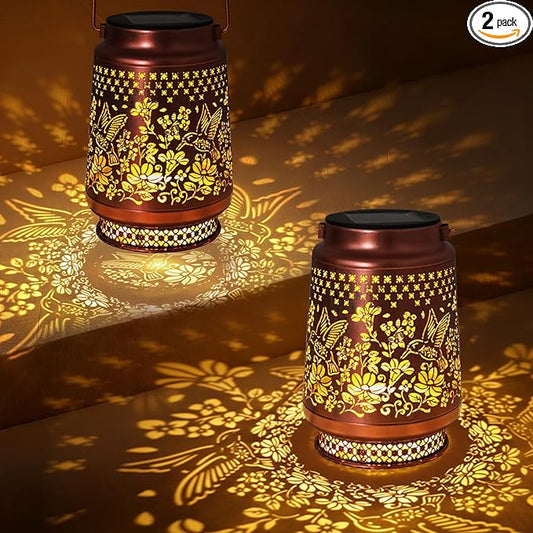 2 Pack Hummingbird Solar Lanterns Outdoor Waterproof, Garden Decor Birthday Gifts for Women Mom Grandma Sister, Metal Hanging Solar Lights Outside Decorative for Backyard Patio Lawn Pathway Landscape