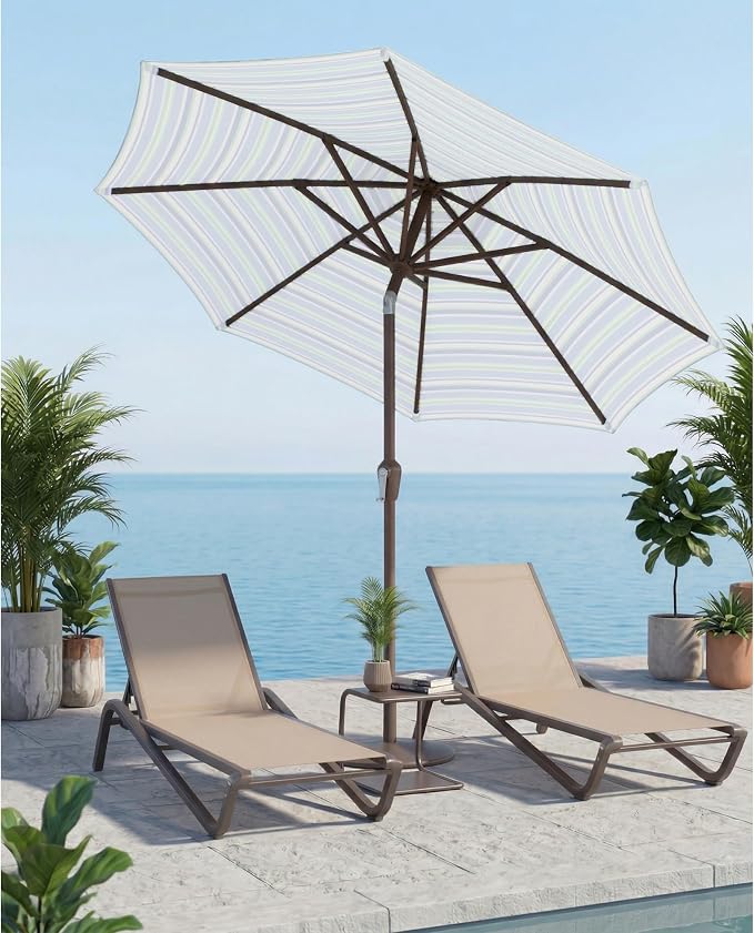 10FT Patio Umbrella, Outdoor Umbrella with Push Button Tilt and Crank, 8 Sturdy Ribs, UV Protection & Waterproof Market Umbrella for Pool, Backyard, Beach,Deck
