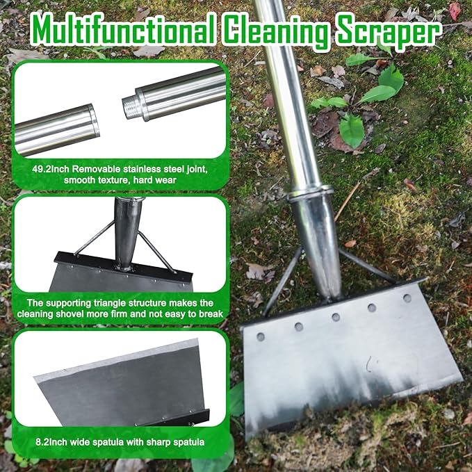 Garden Flat Shovel,Floor Scraper, Heavy Duty Multifunctional Garden Cleaning Shovel with 56.5" Adjustable Long Handle for Sidewalk Scraping, Weeding, Digging, Snow Removal