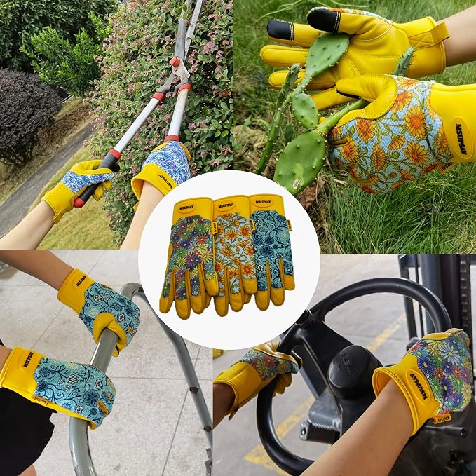 Gardening Gloves,Women Yard Work Garden Glove,Gifts | Thorn Proof,Puncture Resistant,Touchscreen,Gift,Leather,Spandex