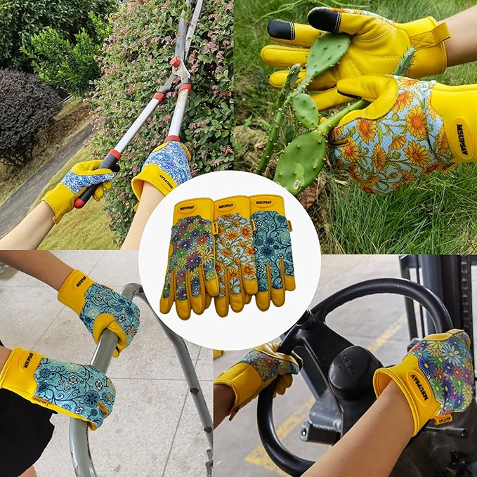 Gardening Gloves,Women Yard Work Garden Glove,Gifts | Thorn Proof,Puncture Resistant,Touchscreen,Gift,Leather,Spandex