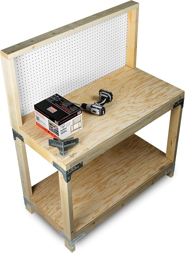 Simpson Strong-Tie WBSK - Workbench and Shelving Hardware Kit Featuring Rigid Tie RTC2Z Corner Connector & Wafer-Head Screws, Ideal for Woodworking & Home Improvement Projects