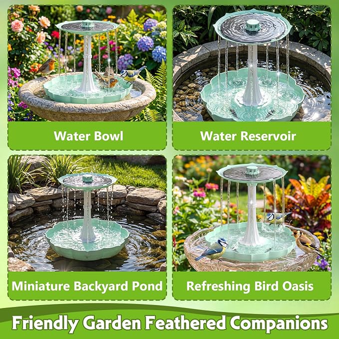 Solar Power Bird Bath Fountains Pump, Blue 2-Tier Cascade Water Feature for Outdoor Garden, Outside Pedestal Birdbath Kit for Yard Decoration & Wild Birds Feeding