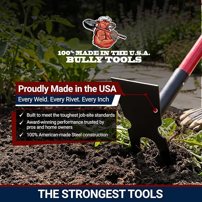 BULLY TOOLS 12-Gauge 2-Prong Weeding Hoe w/Fiberglass Handle - Ideal Heavy-Duty Gardening Tools for Weeding, Garden Soil Prep, Cultivating Beds - Built to Withstand Everyday Yard Work - Made in USA