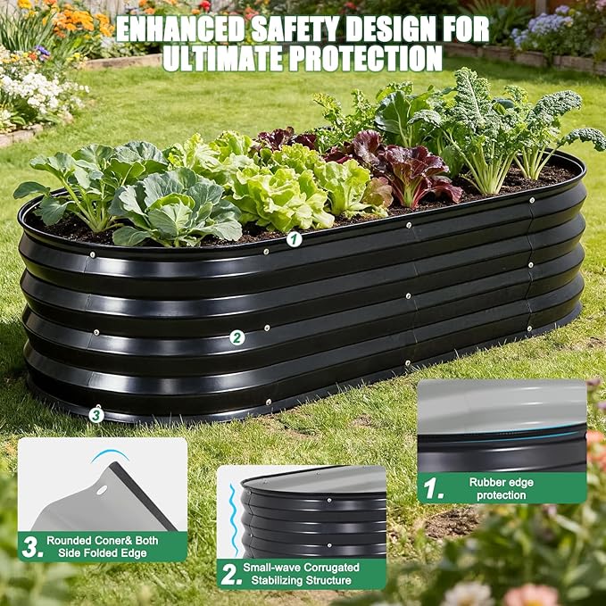 Galvanized Raised Garden Bed Outdoor, 2Pcs 4x2x1ft Oval Planter Box with Rubber Strip,Metal Raised Bed Kit for Vegetables Flowers Herbs, Grey
