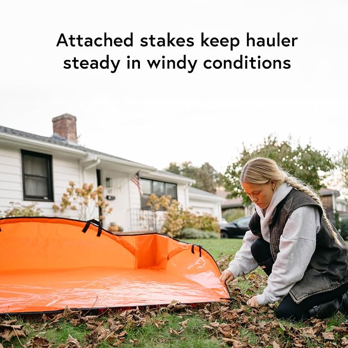 Leaf Tarp for Fast Yard Cleanup –Leaf Collection Tarp with 6 Handles & Ground Stakes – Lawn Leaf Bag for Raking, Garden Debris & Yard Waste Removal, Wind Proof, 4’ x 6’ Capacity
