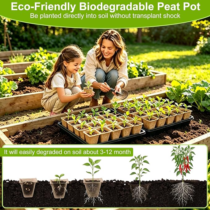 DANALLAN 10Pcs Seed Starter Tray 120 Cells Seed Starting Trays Thickened Biodegradable Seed Starter Pots Kit for Vegetables Flowers Seed Starting Planting Seeds (10)