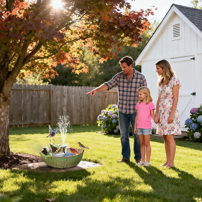 Ceramic Bird Bath for Outdoors, 10.1" Hummingbird Fountains Solar Power Ground Ceramic Bird Baths Bowl for Outside, Large Table Top Garden Décor for Patio, Yard & Home