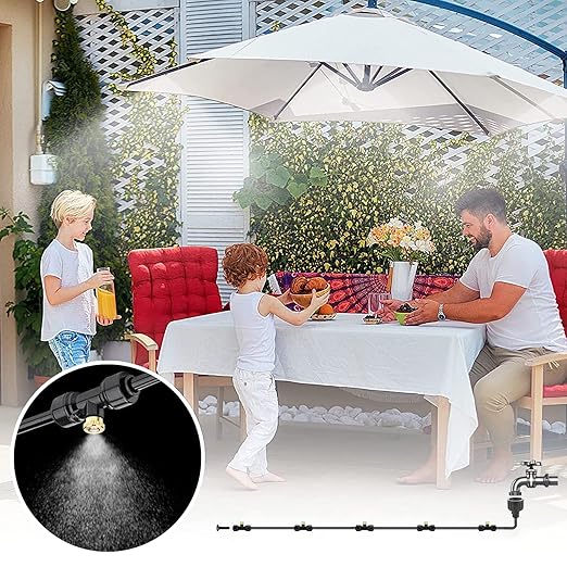 100FT|30M Misting Systems, Outdoor Water Misting Cooling System, for Backyard Mist Kit for Garden Greenhouse Fan Deck Umbrella Canopy Pool Porch Trampoline Sprinkler Park BBQ Party