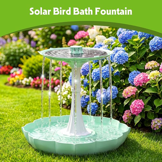 Solar Bird Bath Fountains with Powered Pump, Blue 2-Tier Cascade Outside Water Feature, Pedestal Birdbath Kit for Outdoor Garden Yard Decoration & Wild Birds Feeding