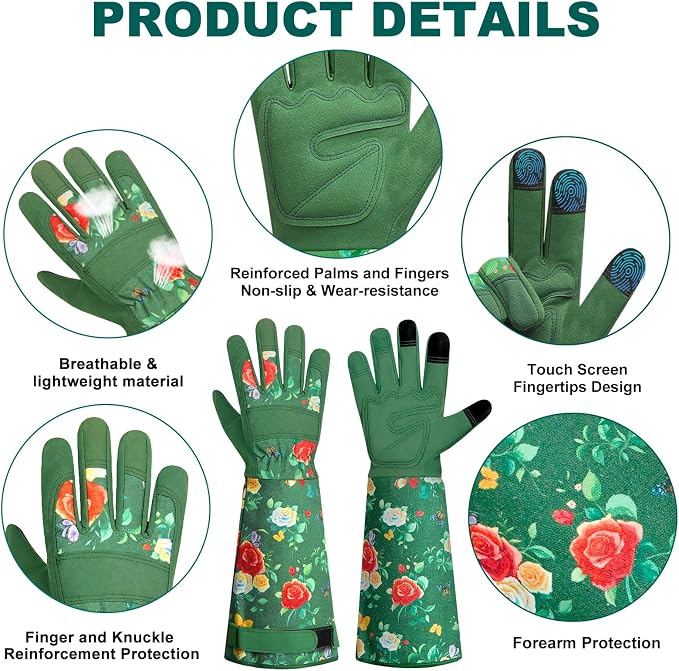 DLY Gardening Gloves, Garden Gloves for Women, long gardening gloves for Garden Work and Yard,Durable and Comfortable(Medium, Green