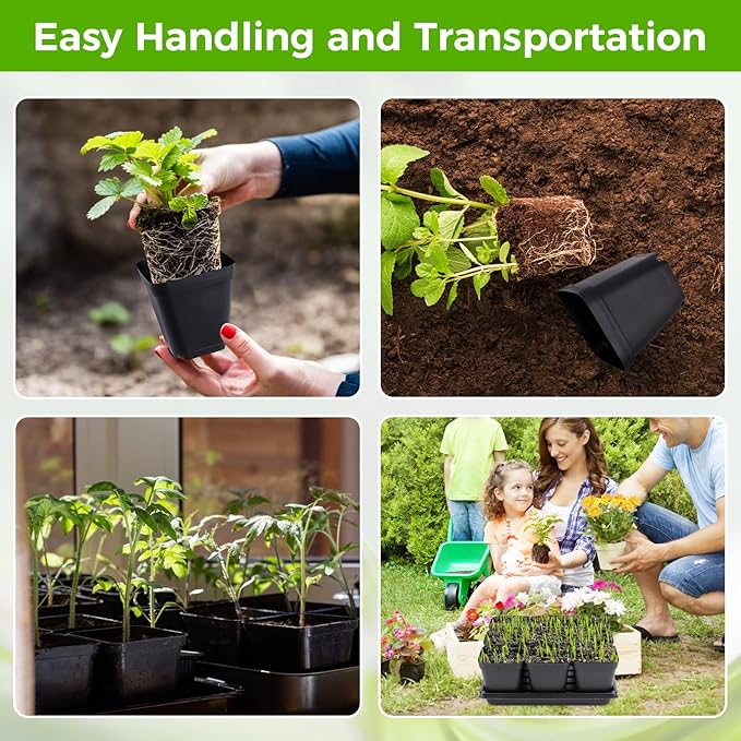 Seed Starter Tray Kit 3.5" 50 Pcs Square Nursery Pots Trays 9 Cell Seed Starting Pots with Drainage Holes 5 Pcs Seed Starting Trays 20 Plant Labels Planting Tool and 1 Pen Planter Nursery Propagation