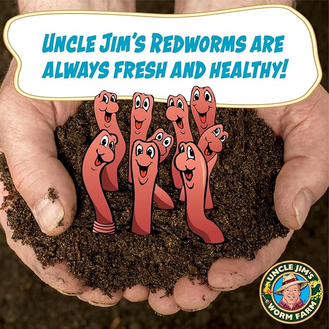 Uncle Jim's Worm Farm 500 Count Red Wiggler Composting Worms Mix for Garden Soil or Fishing | Starter Pack of Compost Worms Improves Soil Structure and Quality for Healthier Gardens