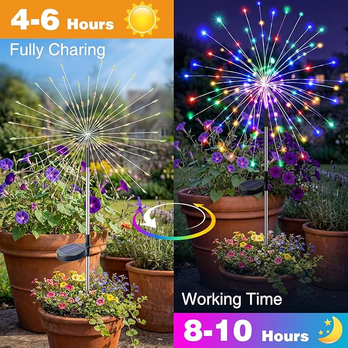 btfarm 10 Pack Solar Garden Lights Outdoor, 8 Modes Firework Lights Solar Powered, Waterproof Twinkle Fairy Light Outside for Yard Patio Pathway Pool Christmas Party Decorative, Multicolor