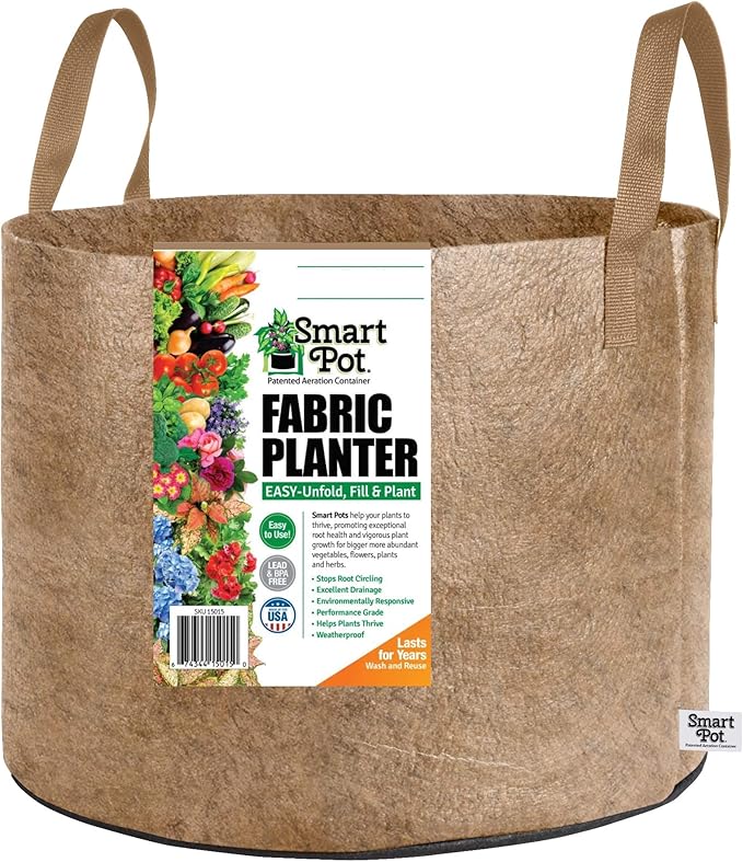 Smart Pots 15-Gallon Smart Pot Soft-Sided Container, Tan with Strap Handles