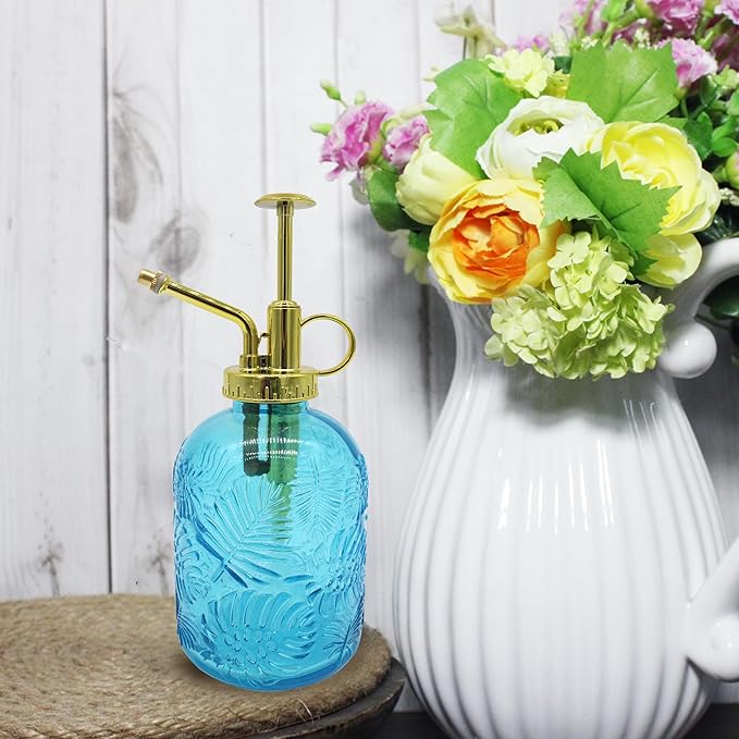 Glass Plant Mister Spray Bottle, 350ML Vintage Plant Spritzer, Succulent Watering Bottle Glass with Top Pump, Small Plants Sprayer Watering Can for Indoor