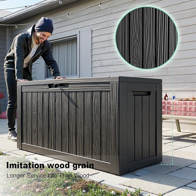 EasyUp 85 Gallon Outdoor Storage Box, Outdoor Deck Boxes for Garden Tools Equipment,Cushions and Patio Storage,Lockable and Resin,Easy to Install(Black)