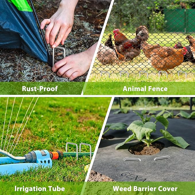 Landscape Staples 12 Inch, 12/25/50/100/200 Pack 8 Gauge U-Shaped Galvanized Garden Stakes, Heavy Duty Ground Stakes for Outdoor Decorations, Fixed Irigation Tubing, Fence,Weed Barrier Fabric