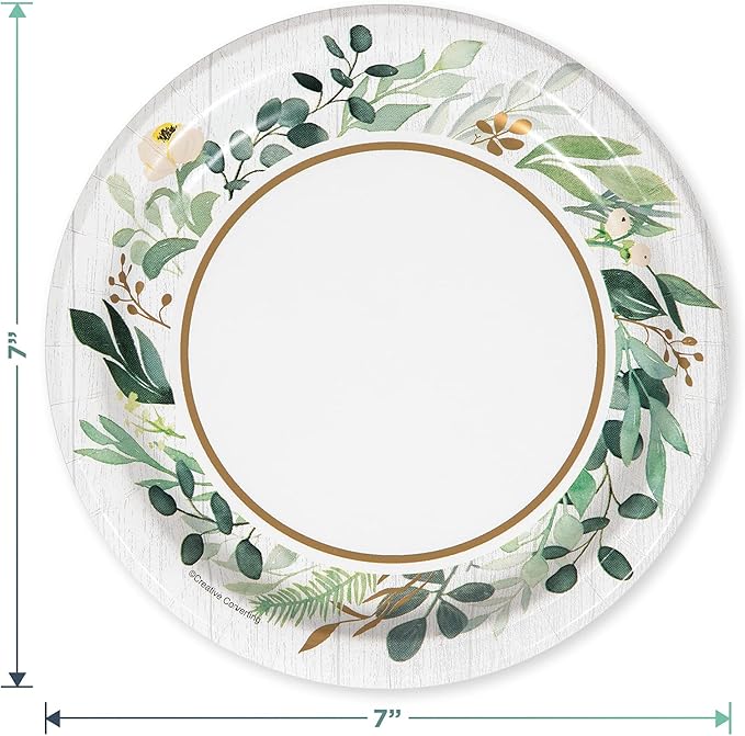 Eucalyptus Greens Garden of Love Bridal Party Supplies - Paper Dessert Plates, Beverage Napkins, and Forks (Serves 16)