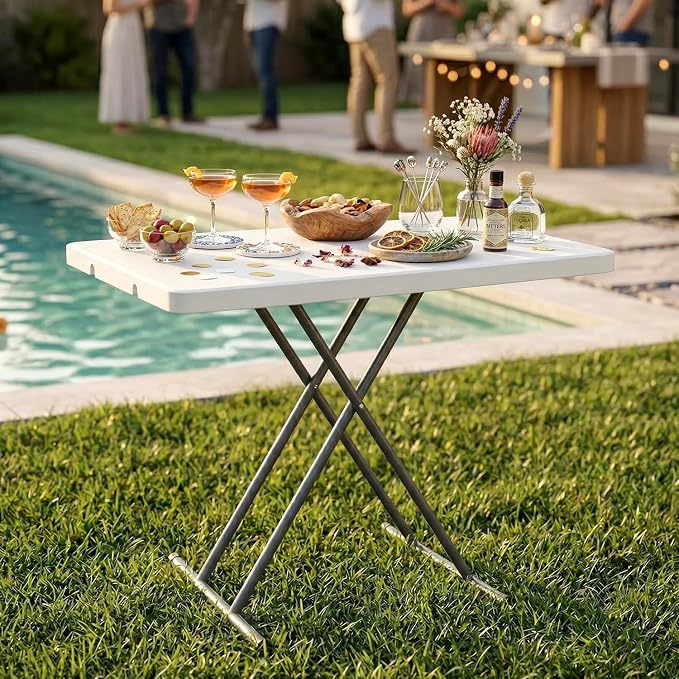 PayLessHere | 30 Inch Folding Table | Foldable Tray Table | Waterproof & Foldable Table Design | Small Desk Adjustable Height | White | for Events, Camping, Indoor & Outdoor Use