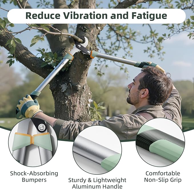 PrunePro Loppers for Tree Trimming Stainless Steel Branch Cutter Heavy Duty Bypass Tree Pruner Rust Resistant Sharp Blade Up to 2" Tree Limb Trimmer for Gardening