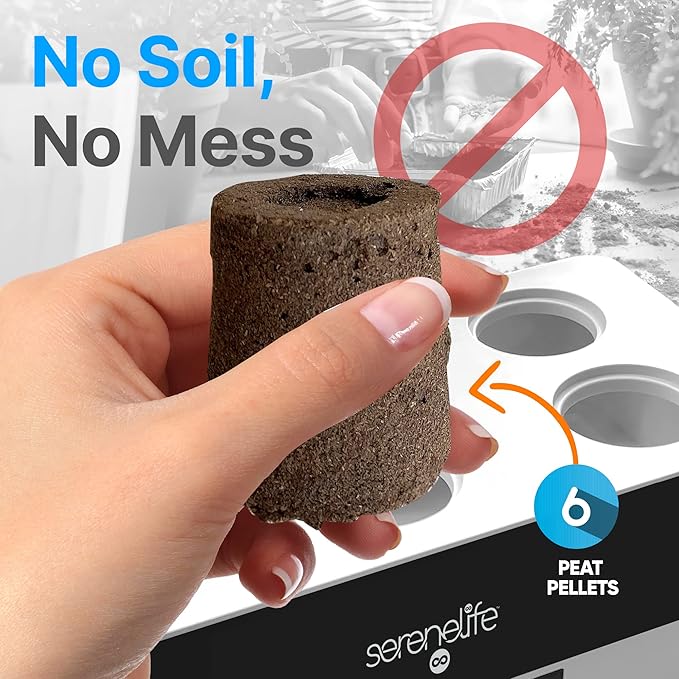 SereneLife Hydroponic Herb Garden - 6 Pod Indoor Kit, Full-Spectrum Grow Light, Adjustable Height, Smart Plant System, Black