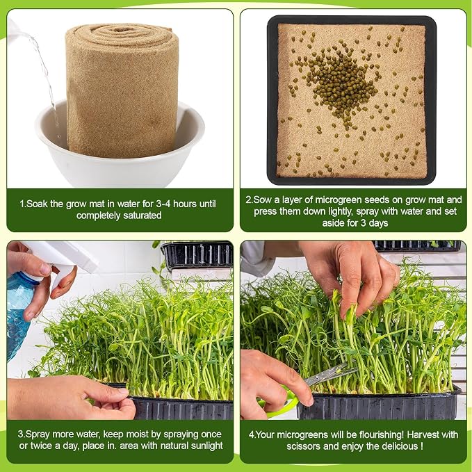 1Roll 10" X 197" Hydroponic Grow Pads, Jute Seed Sprouting Mat, Microgreens Growing Kit, Indoor Organic Production for Wheatgrass Sprouts Starter Tray (10" X 197")