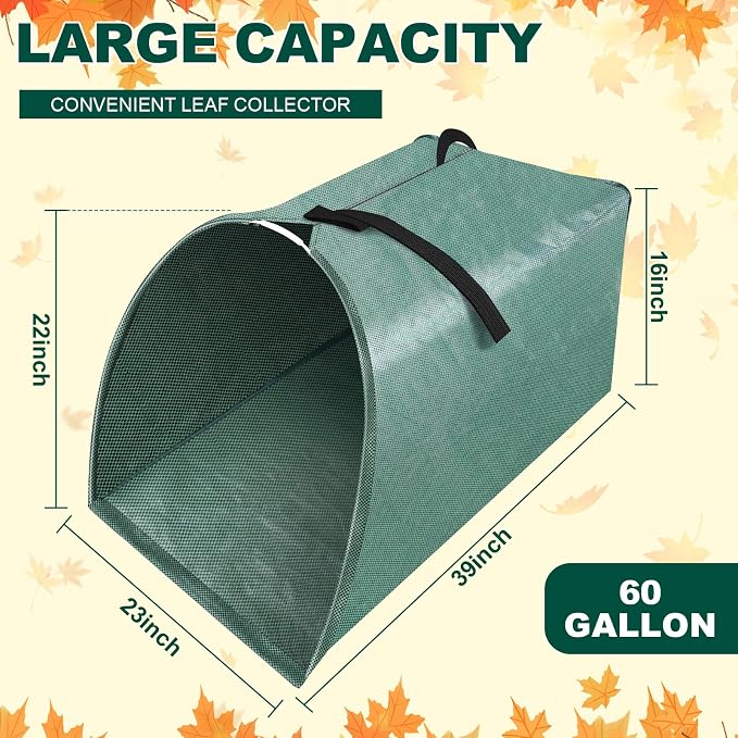 60 Gallon Large Leaf Collector, Dustpan-Style Lawn and Leaf Bags, Collapsible Yard Waste Bags Easy Storage & Transport, Reusable Leaf Pick Up Garden Bag for Leaves Grass Debris Lawn Trash