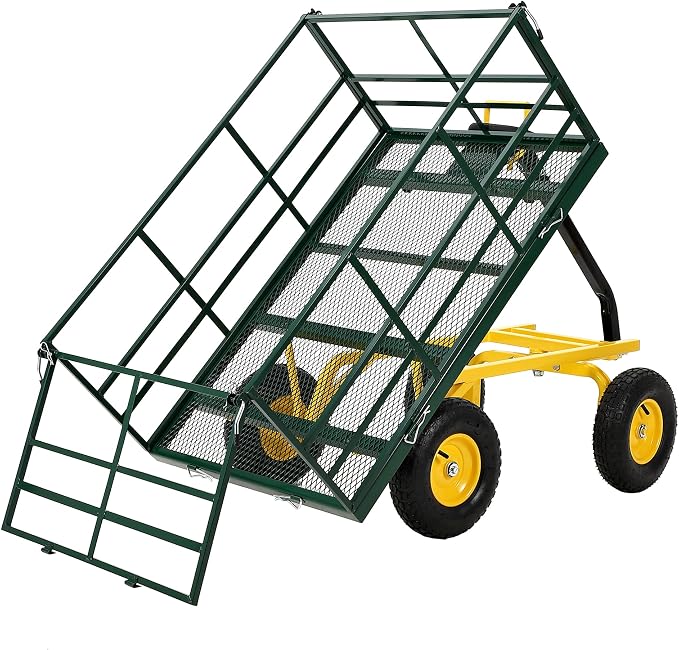 Garvee 1500 LB Garden Dump Cart with 13 in All Terrain Tires, 3-in-1 Yard Wagon Cart with Removable Side Panels, Heavy Duty Outdoor Metal Utility Wagon Yard Trailer for Outdoor Lawn, Yard, Backyard