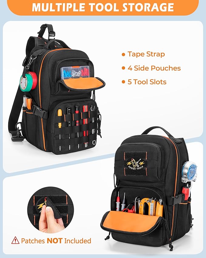 Tactical HVAC Tool Bag, Electrician Chest Tool Pouch with Compartments, Small Tool Organizer for Maintenance Repair and Technicians, Black (Empty Bag)