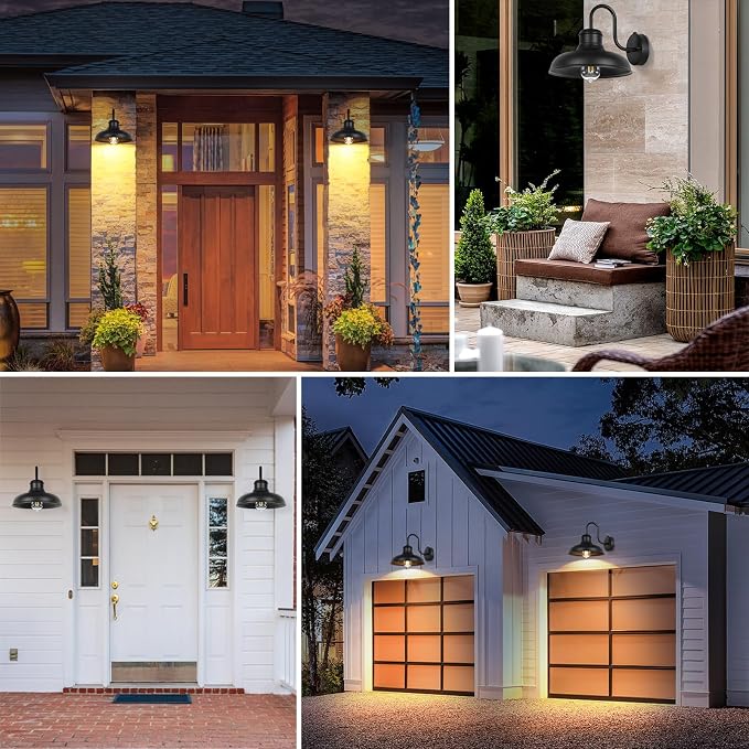 TOBUSA 2-Pack Dusk to Dawn Outdoor Wall Lights, Farmhouse Gooseneck Barn Lights Waterproof, 11.5'' Matte Black Outside Wall Sconces for House, Porch, Garage