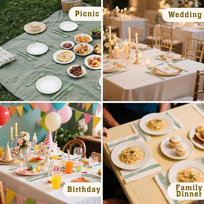 100 Pcs Sage Green Plastic Forks Sage Green Plastic Silverware Disposable Cutlery Heavy Duty 100 Forks for Birthday, Baby Shower, Picnic