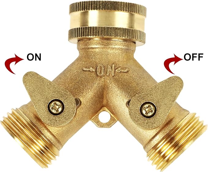Lifynste 2 Way Brass Hose Splitter, 3/4" Brass Hose Connectors, Y Garden Hose Connector Adapter, 2 Pack