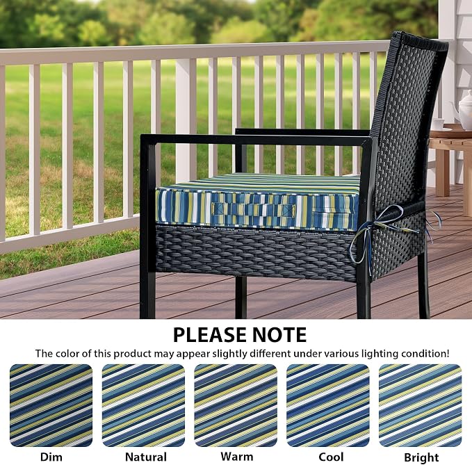IPYNBAP Outdoor Chair Cushions Set of 4 -Waterproof Outdoor Seat Cushions for Patio Furniture, Patio Chair Cushion with Handle and Ties, Out Door Chair Pads,19x19x3-Square, Blue Stripe