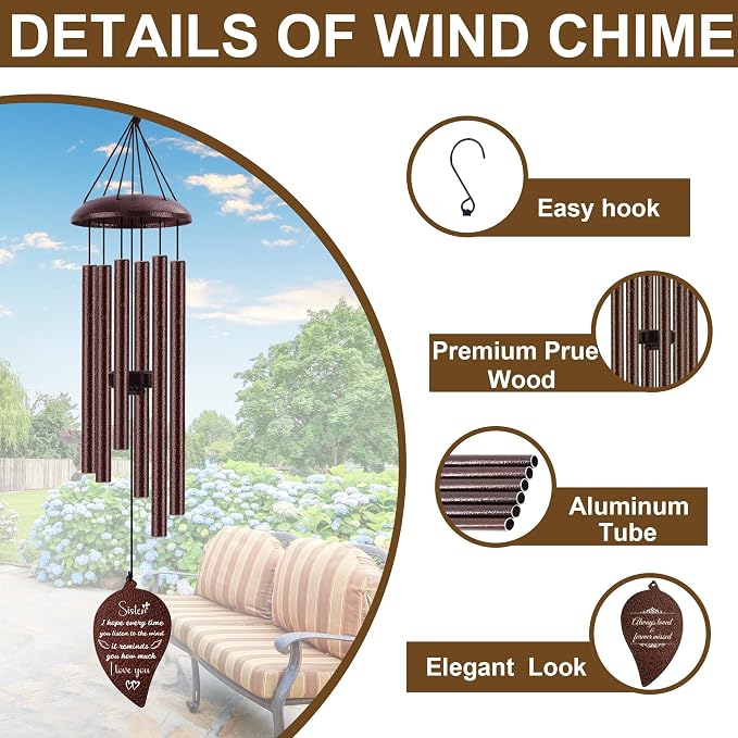 Gifts for Mom from Daughter Son,Bronze Wind Chimes, Best Mom Ever Gift for Mama Mother in Law，32"