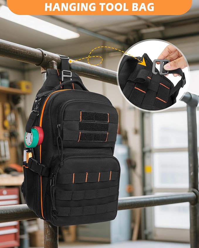 Tactical HVAC Tool Bag, Electrician Chest Tool Pouch with Compartments, Small Tool Organizer for Maintenance Repair and Technicians, Black (Empty Bag)