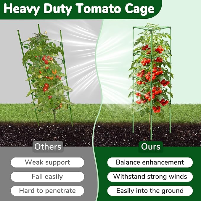 ZeeDix 4 Pack Heavy Duty Tomato Cages for Garden, 57 Inch Foldable Plant Support Stakes for Heavy Climbing Plants, Adjustable Tomato Trellis for Indoor Pots & Raised Garden Bed Outdoor