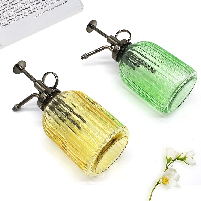 Glass Plant Mister Spray Bottle, 320ML Vintage Plant Spritzer with Top Pump Watering Can for Indoor Outdoor House Plants, Flowers (Green)