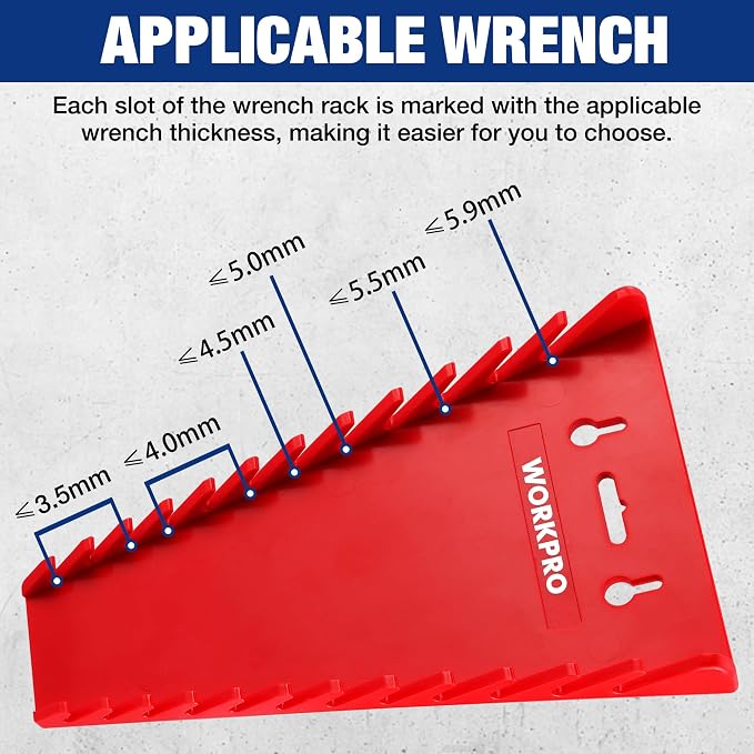 WORKPRO 2-Pack Magnetic Wrench Organizer, 12-Piece Wrench Holder Set for Tool Box Drawer, Wrench Rack Tool Trays SAE (1/4" - 15/16") and Metric (6mm-24mm)