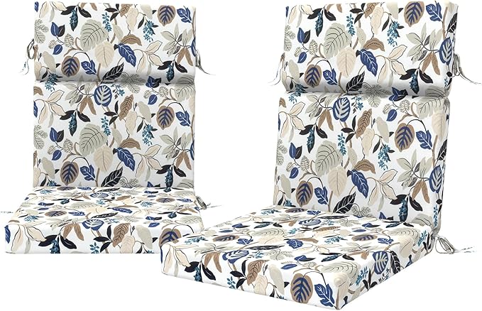 DYTXIII Outdoor High Back Chair Cushions Set of 2, 44"x22" Water Repellent Patio Seat Cushions with Elastic Sponge, All Weather Chair Pads for Rocking, Dining Chairs, Patio Furniture - Leaves Beige