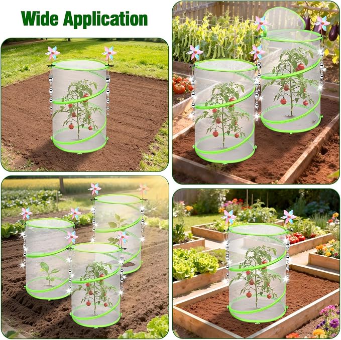 4 Pcs Insect Bird Barrier Netting Mesh with Bird Reflective Devices, Outdoor Garden Protection Cover, Plant Covers, Garden Netting Plant Cover, Protect Plant Fruits Flower from Insect Bird Eating
