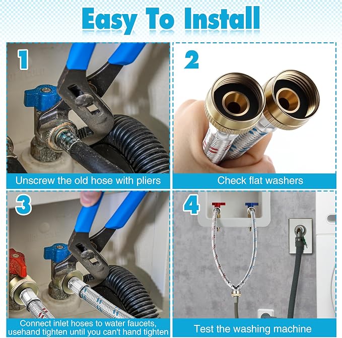 Dreyoo Hose Y Connector, 2 Ft Washing Machine Y Hose Split Stainless Steel, 3/4 Inch Brass Fittings, Hot and Cold Color Coded for Washing Machine Outdoor Faucets(1 Pcs)